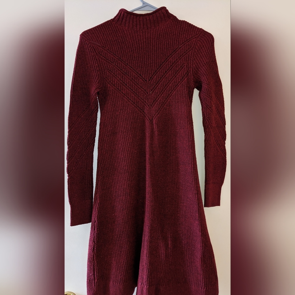 American Eagle Outfitters Womens LS Burgundy Short Sweater Dress Mock Neck